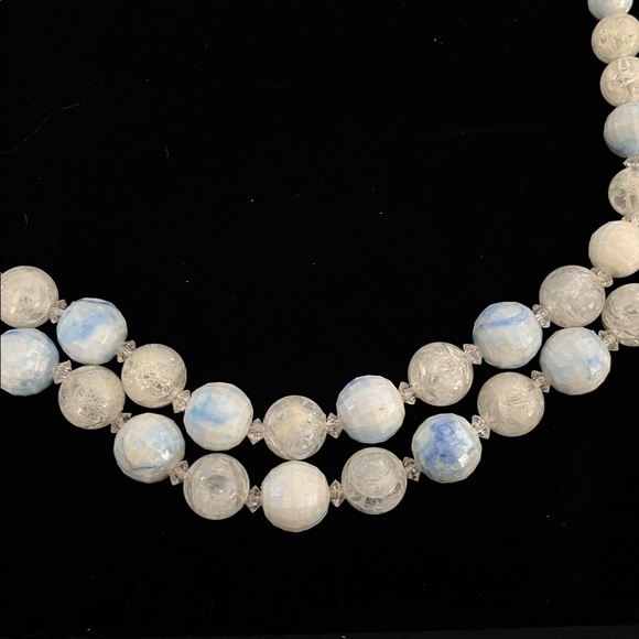 1613 Coro White and Blue Faceted Lucite Beaded Necklace - Picture 3 of 4